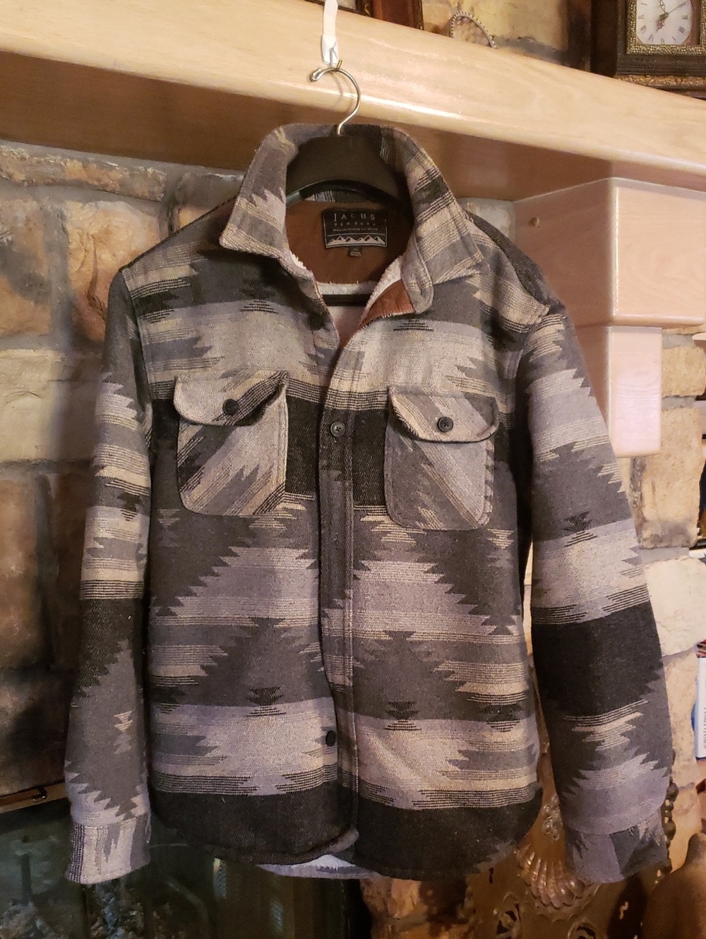Jachs Men's Aztec Pattern Shirt Jacket in Gray and Black
